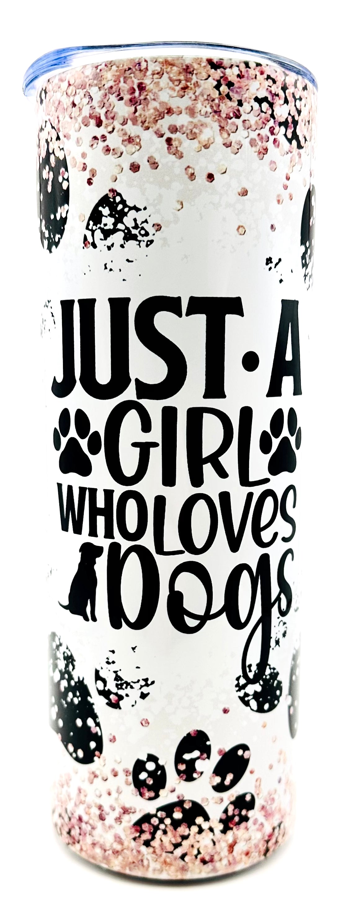 20oz Skinny Handmade Tumbler: "Just a Girl Who Loves Dogs" Glitter Tumbler – A Paw-some Statement for Dog Lovers by Novali Designs