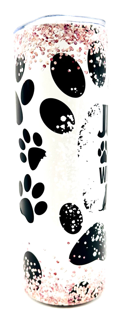 20oz Skinny Handmade Tumbler: "Just a Girl Who Loves Dogs" Glitter Tumbler – A Paw-some Statement for Dog Lovers by Novali Designs